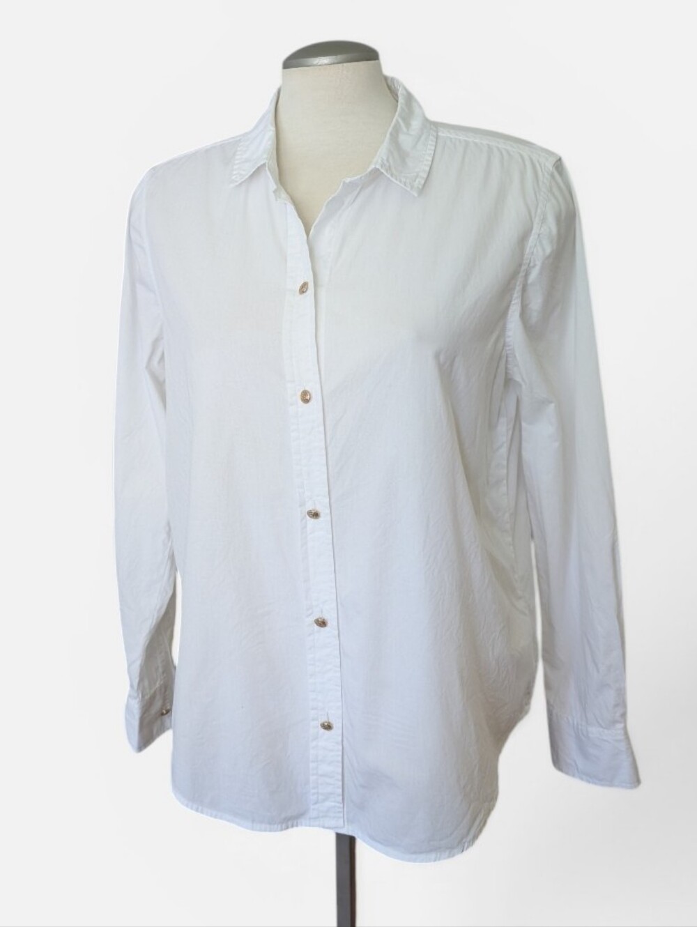 Beach Lunch Lounge Women's Button Down White Cotton Blouse Size Medium Classic